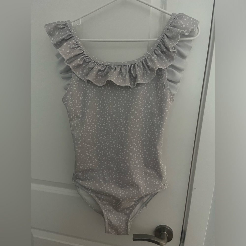 Imagine Perry Swimsuit Size Small Taupe/Grey Ruffle Neckline and Back